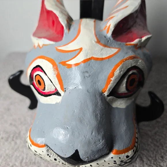 HandcraftedWood Cat Mask Wall Decor - Gray and Black